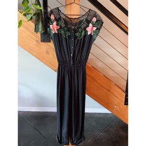 Vintage Black Bali Embroidered Jumpsuit